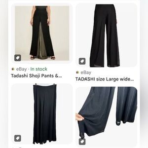 Tadashi Shoji Chiffon Overlay Formal Dressy Pant 731195 Black Wide Leg Size M